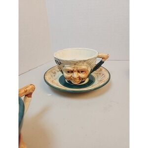 VTG Murray Kreiss Toby Style Pair Teacup and Saucer Old Man Old Woman Faces